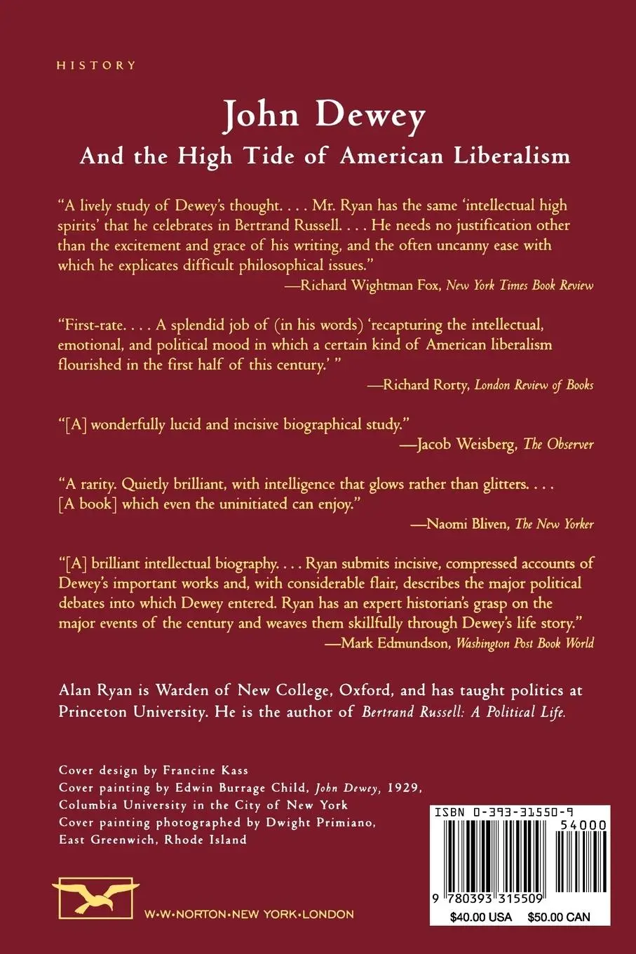 Rückseite: 9780393315509 | John Dewey and the High Tide of American Liberalism | Alan Ryan | Buch