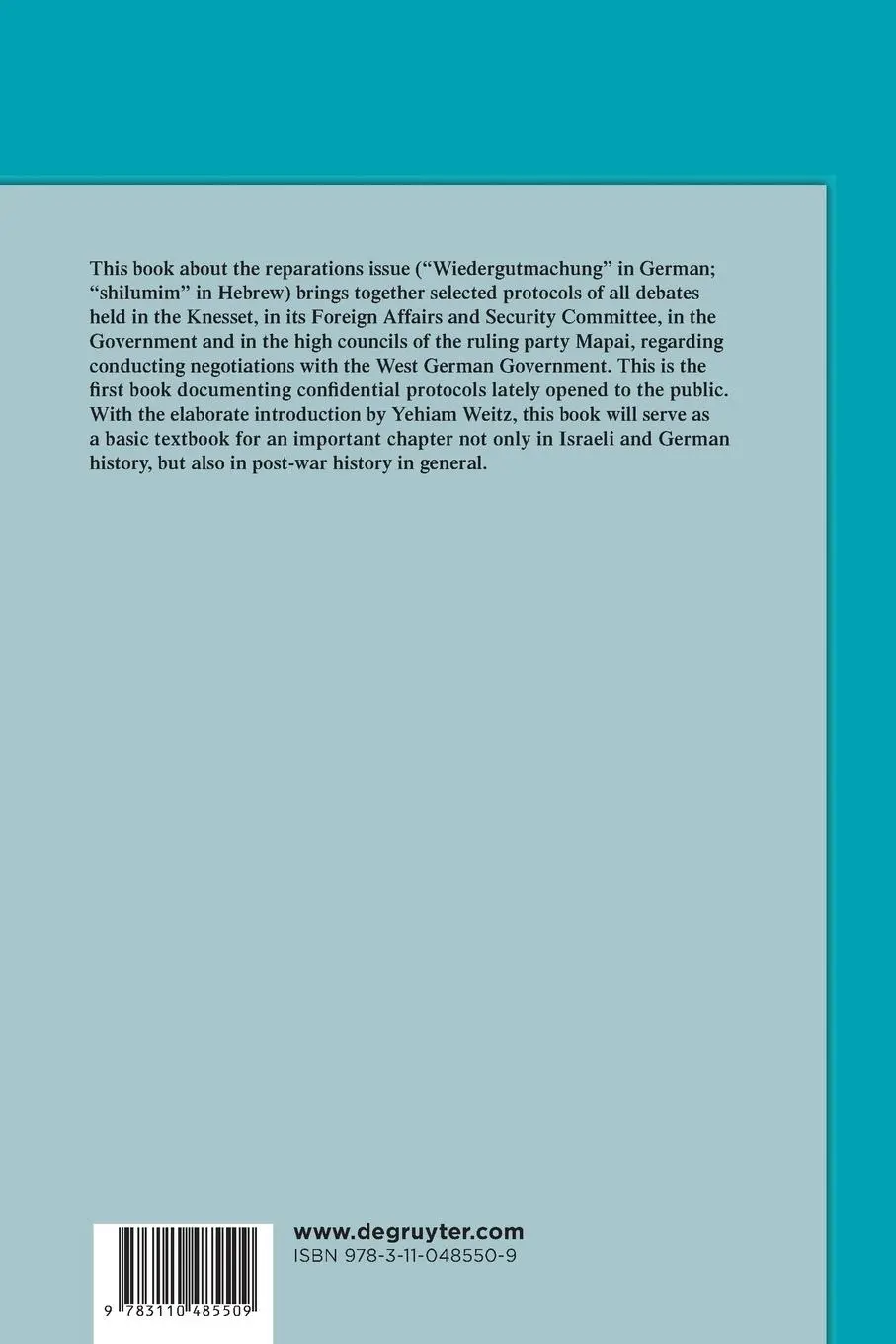 Rückseite: 9783110485509 | The Reparations Controversy | Yaakov Sharett | Taschenbuch | Englisch