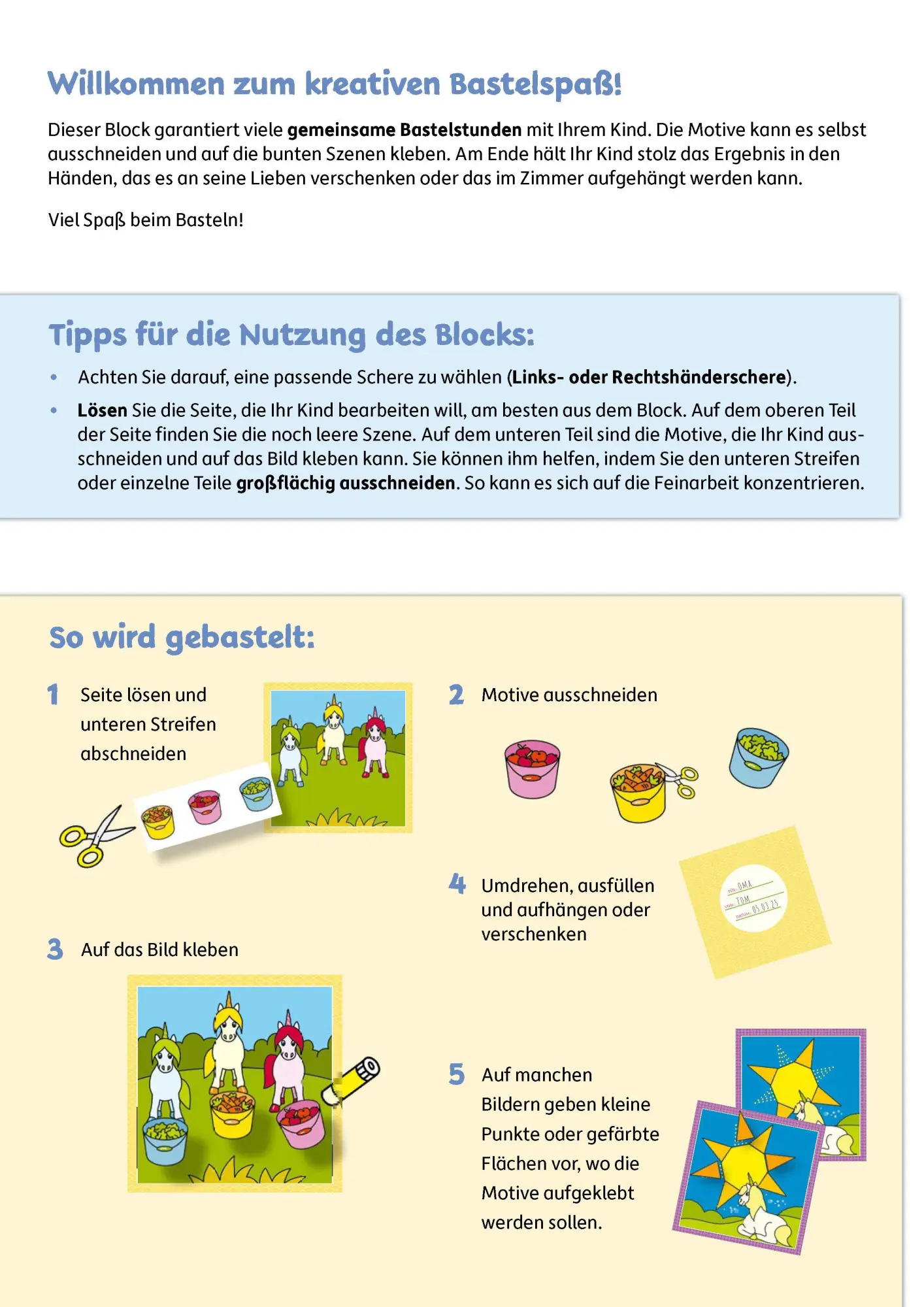 Bild: 9783881005609 | Lass uns basteln - Ausschneiden und kleben ab 3 Jahre - Einhörner