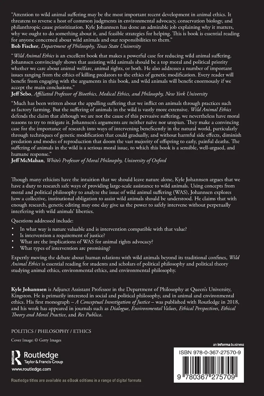 Rückseite: 9780367275709 | Wild Animal Ethics | Kyle Johannsen | Taschenbuch | Englisch | 2020