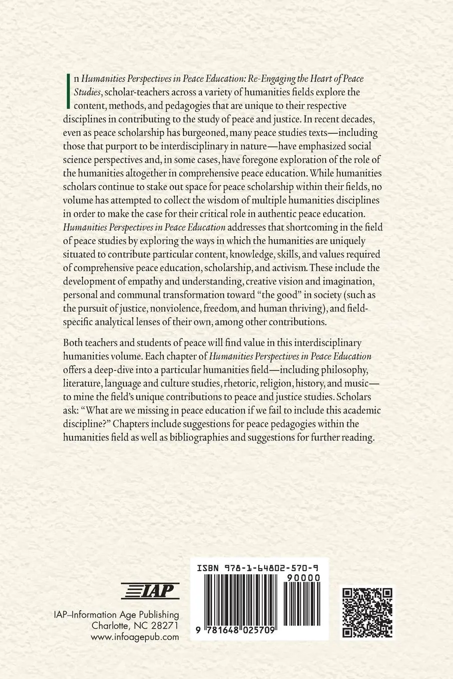 Rückseite: 9781648025709 | Humanities Perspectives in Peace Education | Nicole Johnson | Buch