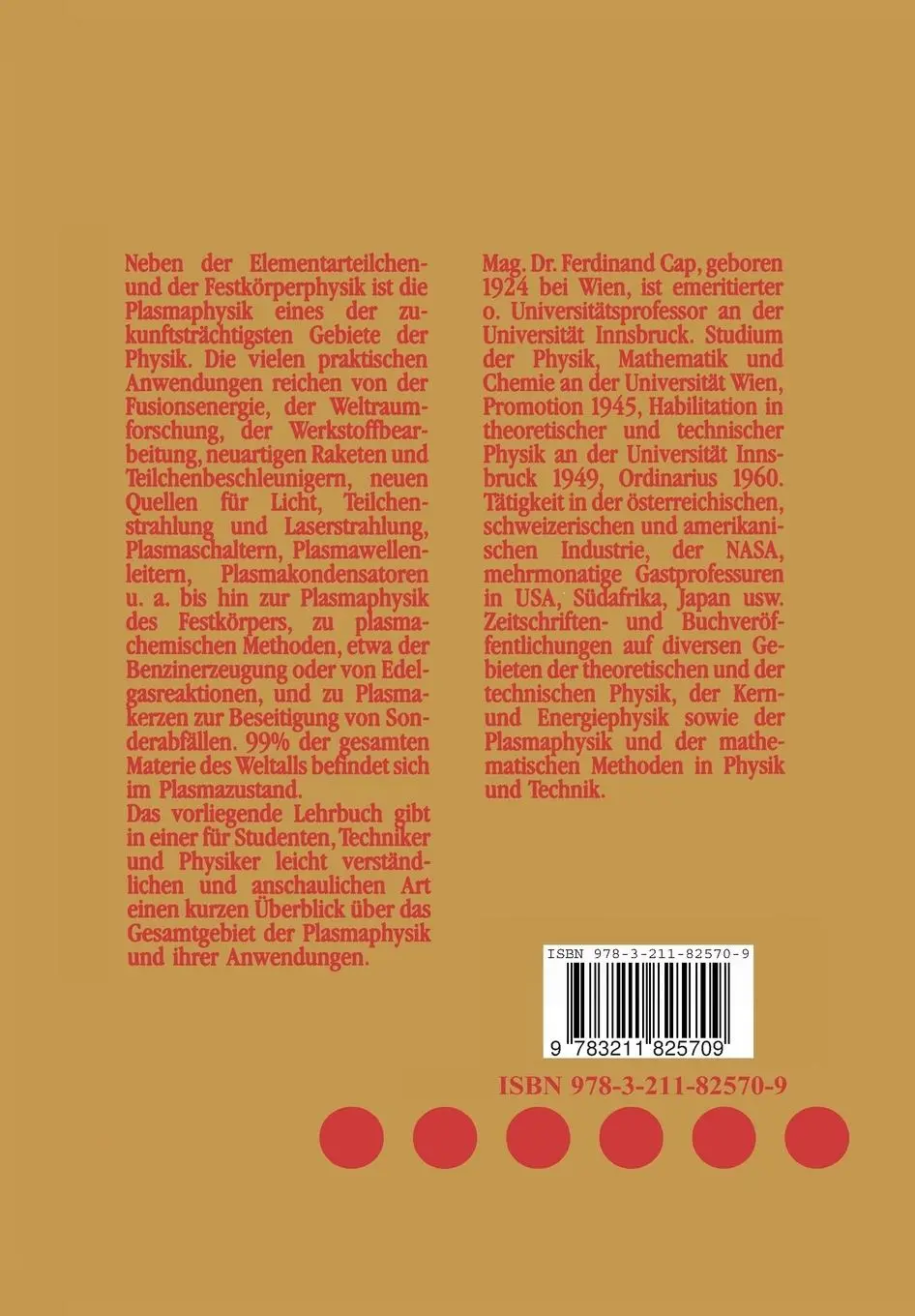 Rückseite: 9783211825709 | Lehrbuch der Plasmaphysik und Magnetohydrodynamik | Ferdinand Cap | ix
