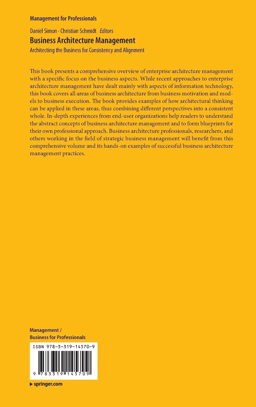 Rückseite: 9783319145709 | Business Architecture Management | Christian Schmidt (u. a.) | Buch