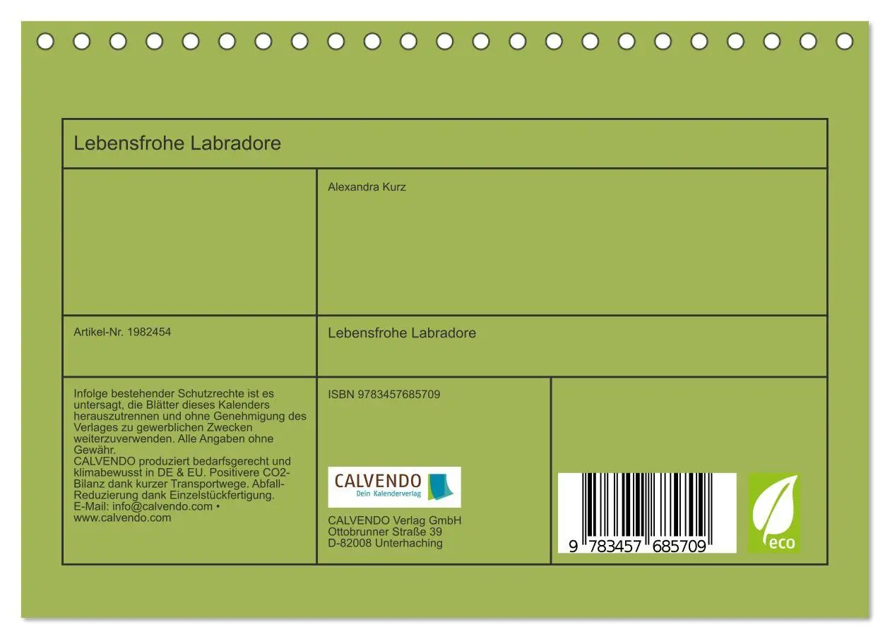 Bild: 9783457685709 | Lebensfrohe Labradore (Tischkalender 2026 DIN A5 quer), CALVENDO...