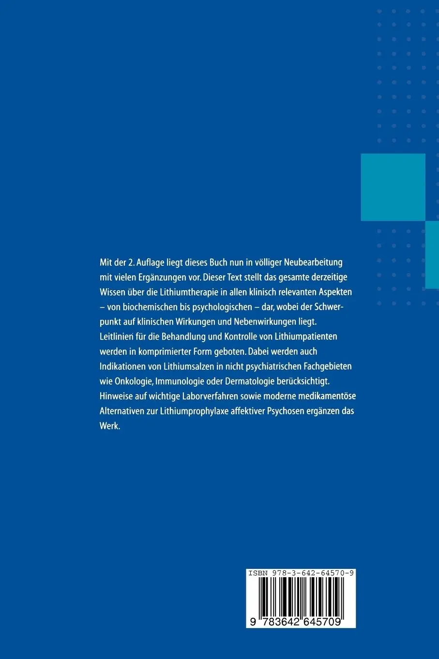 Rückseite: 9783642645709 | Die Lithiumtherapie | Nutzen, Risiken, Alternativen | Taschenbuch | xv