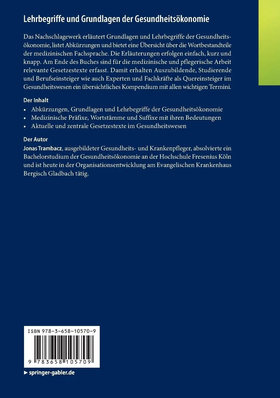 Rückseite: 9783658105709 | Lehrbegriffe und Grundlagen der Gesundheitsökonomie | Jonas Trambacz