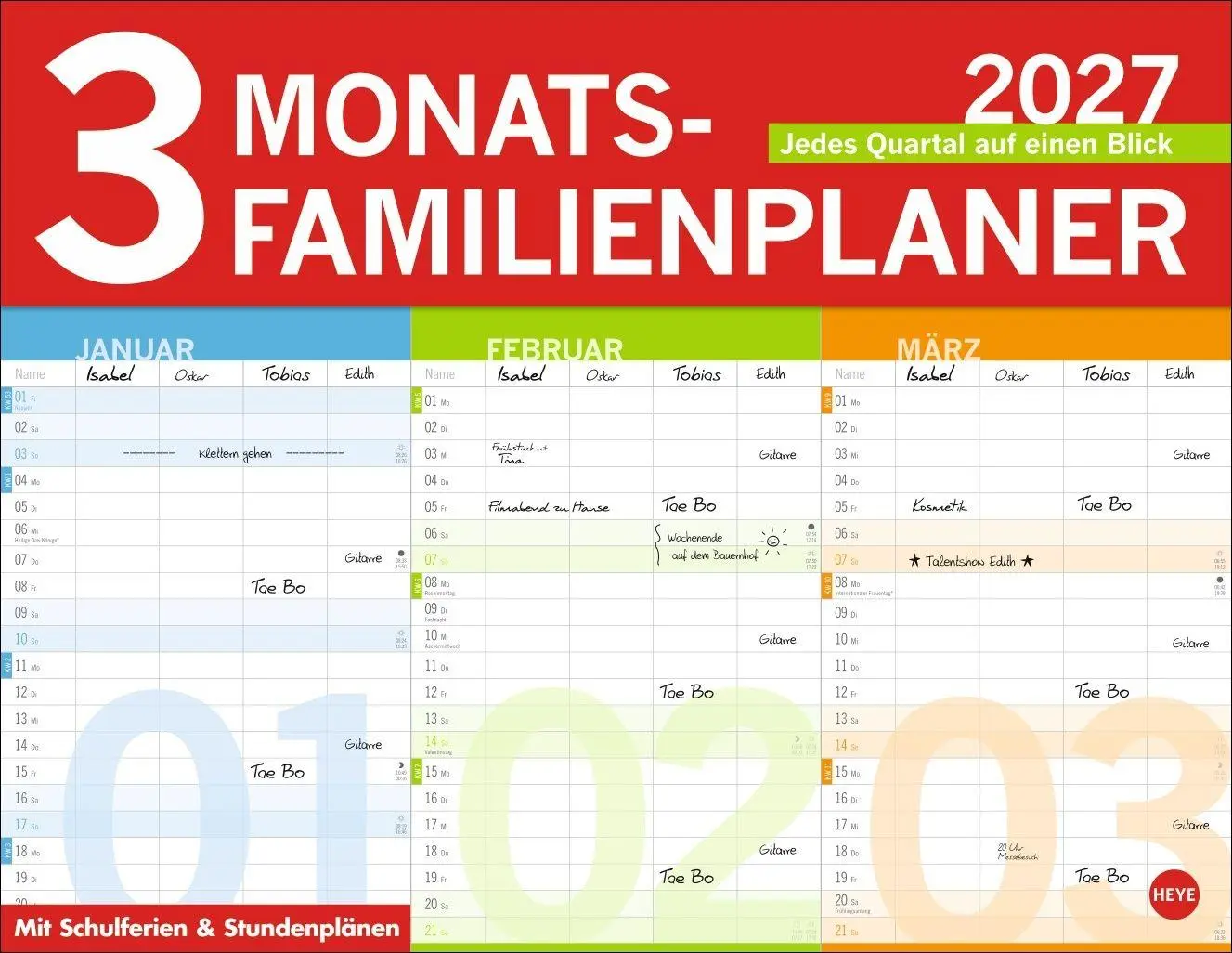 Cover: 9783756415809 | 3-Monats-Familienplaner 2027 | Kalender | Bürokalender Heye | 6 S.