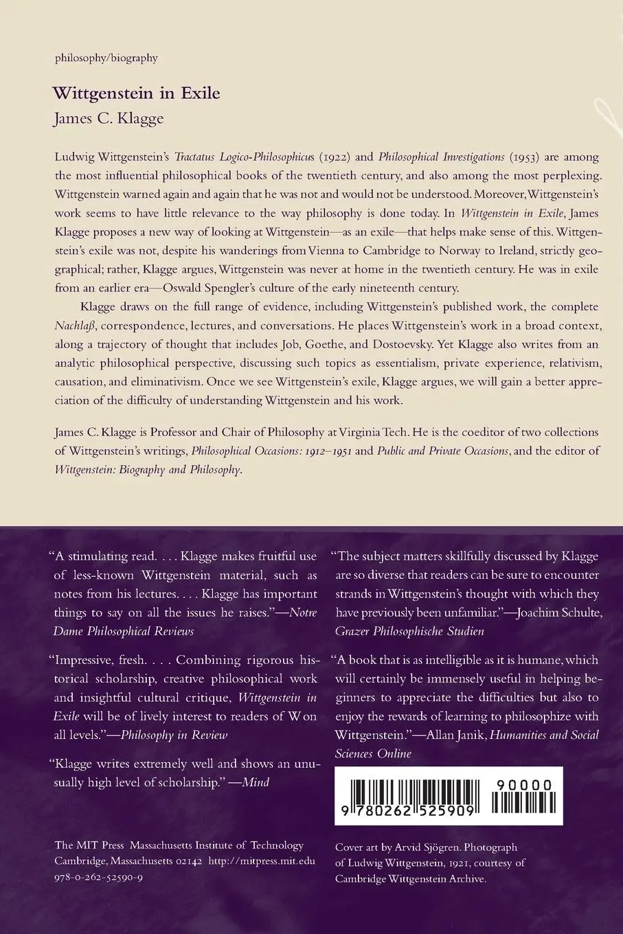 Rückseite: 9780262525909 | Wittgenstein in Exile | James C. Klagge | Taschenbuch | Englisch