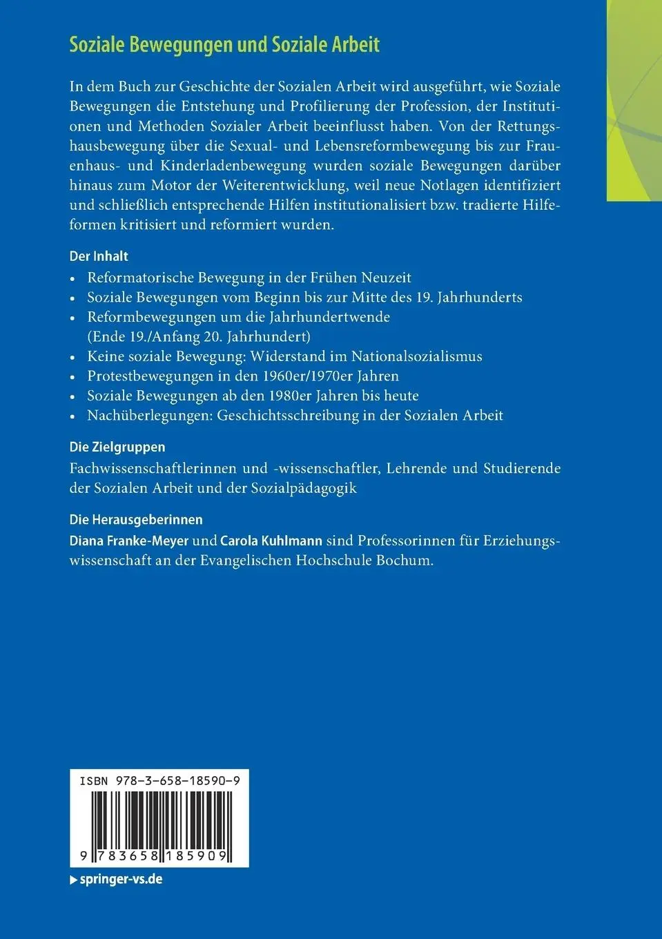 Rückseite: 9783658185909 | Soziale Bewegungen und Soziale Arbeit | Carola Kuhlmann (u. a.) | Buch