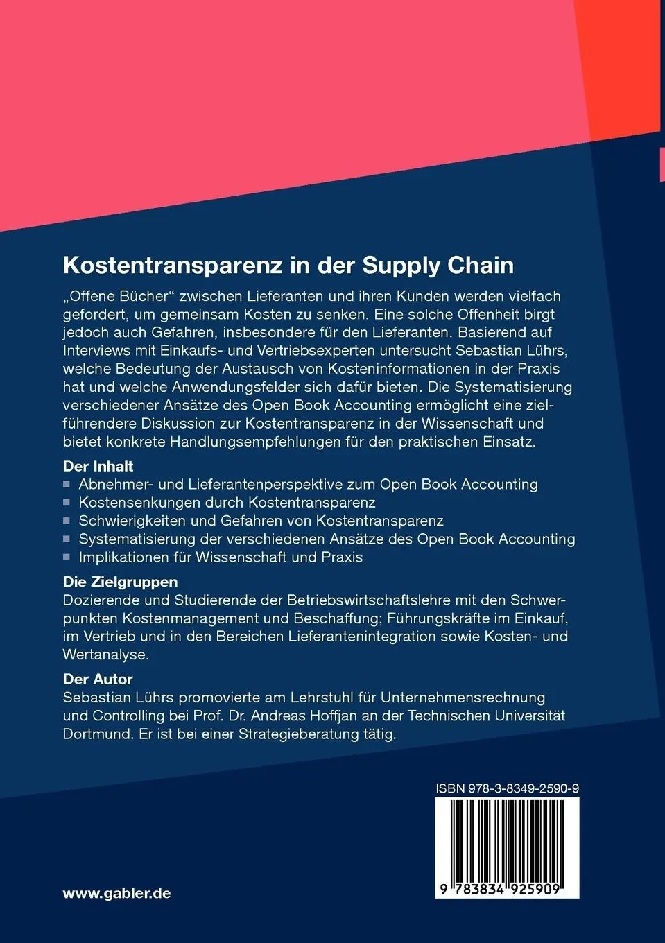 Rückseite: 9783834925909 | Kostentransparenz in der Supply Chain | Sebastian Lührs | Taschenbuch