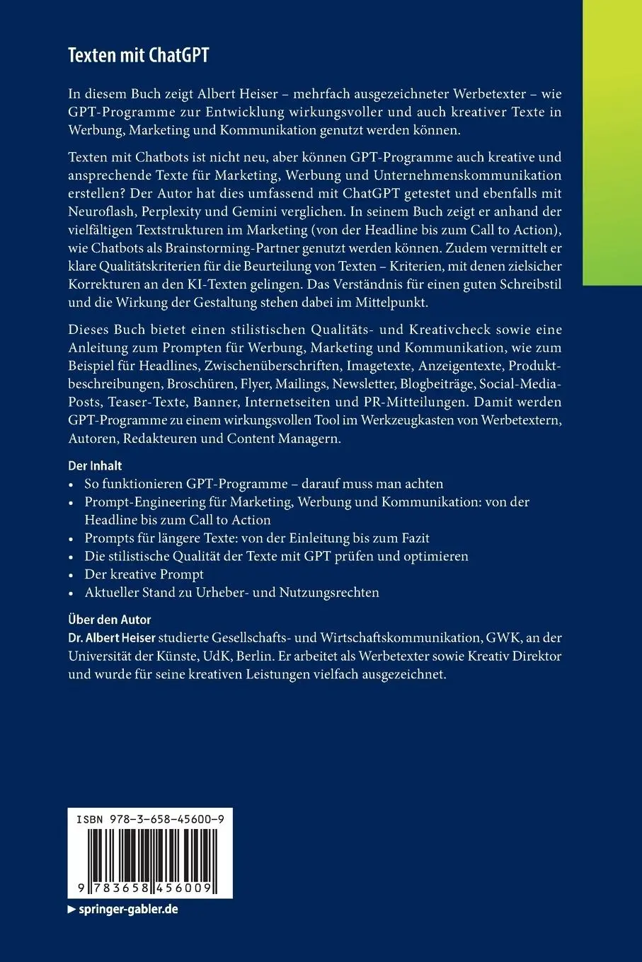 Rückseite: 9783658456009 | Texten mit ChatGPT | Albert Heiser | Taschenbuch | Paperback | xv