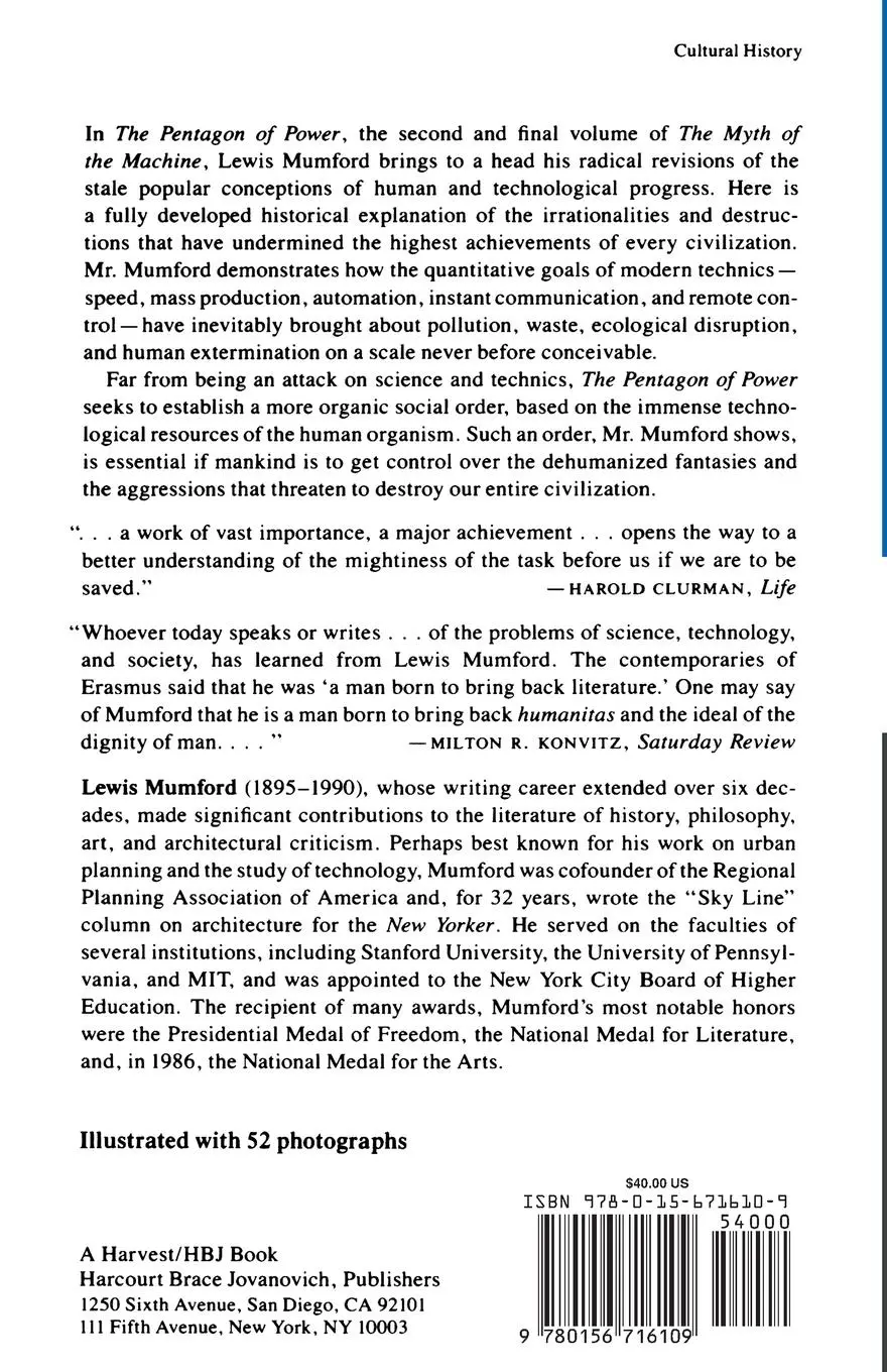 Rückseite: 9780156716109 | Pentagon of Power | The Myth of the Machine, Vol. II | Mumford (u. a.)