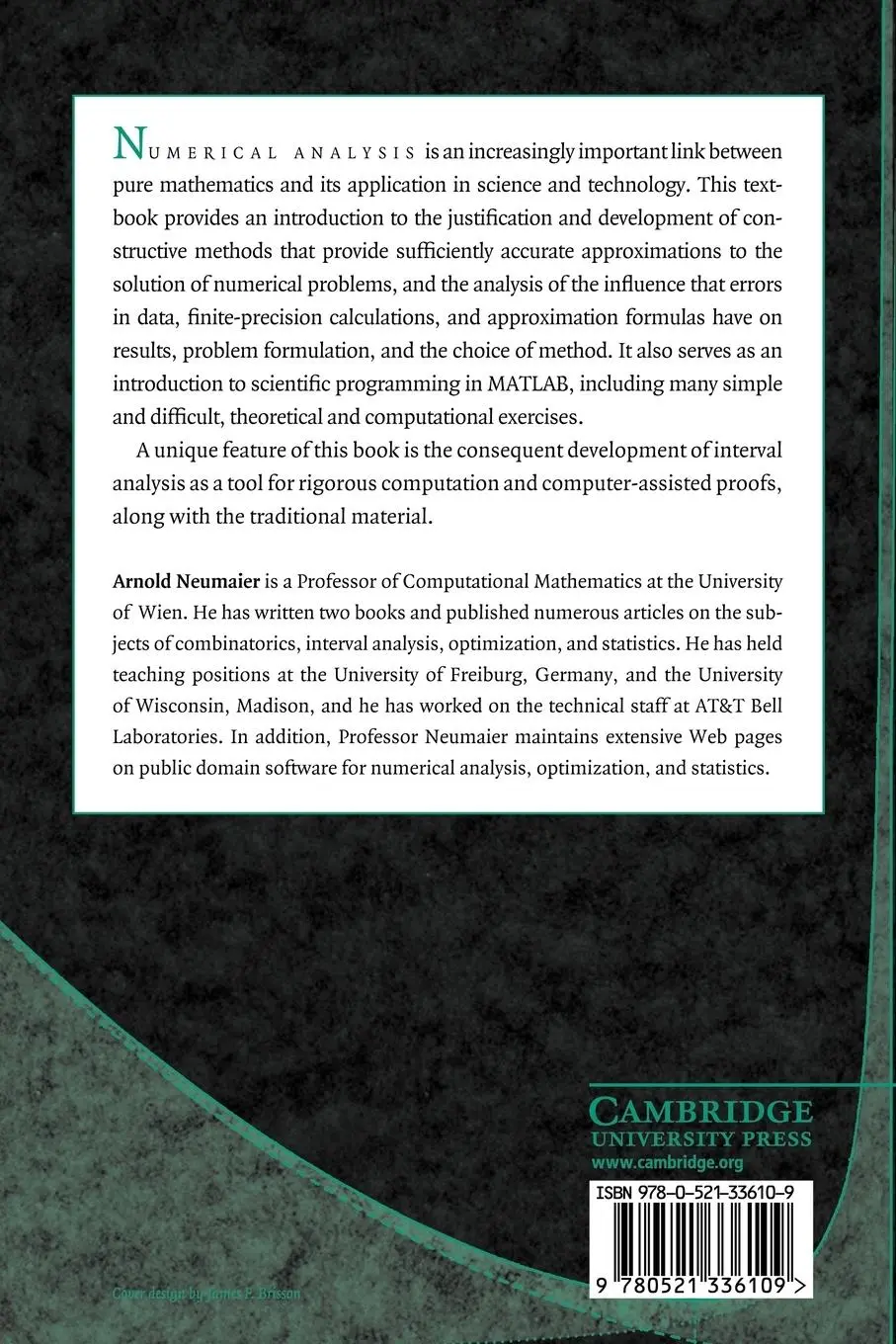 Rückseite: 9780521336109 | Introduction to Numerical Analysis | A. Neumaier (u. a.) | Taschenbuch