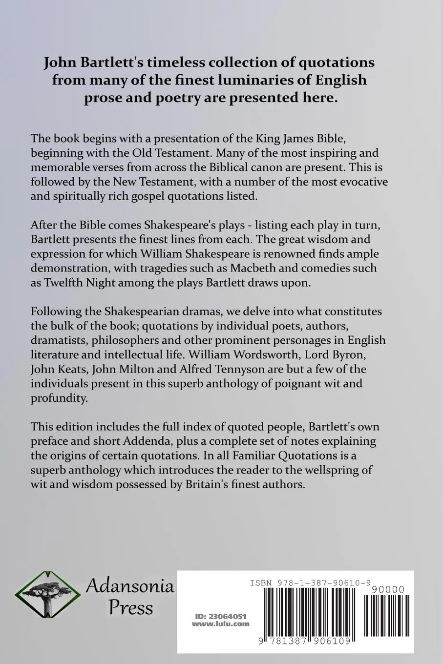 Rückseite: 9781387906109 | John Bartlett's Familiar Quotations | John Bartlett | Taschenbuch