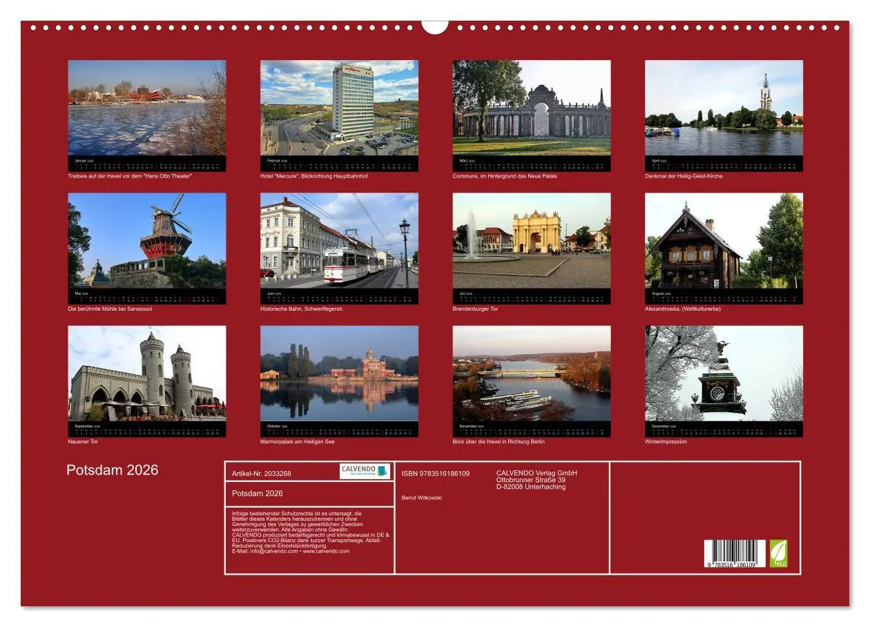 Bild: 9783516186109 | Potsdam 2026 (Wandkalender 2026 DIN A2 quer), CALVENDO Monatskalender