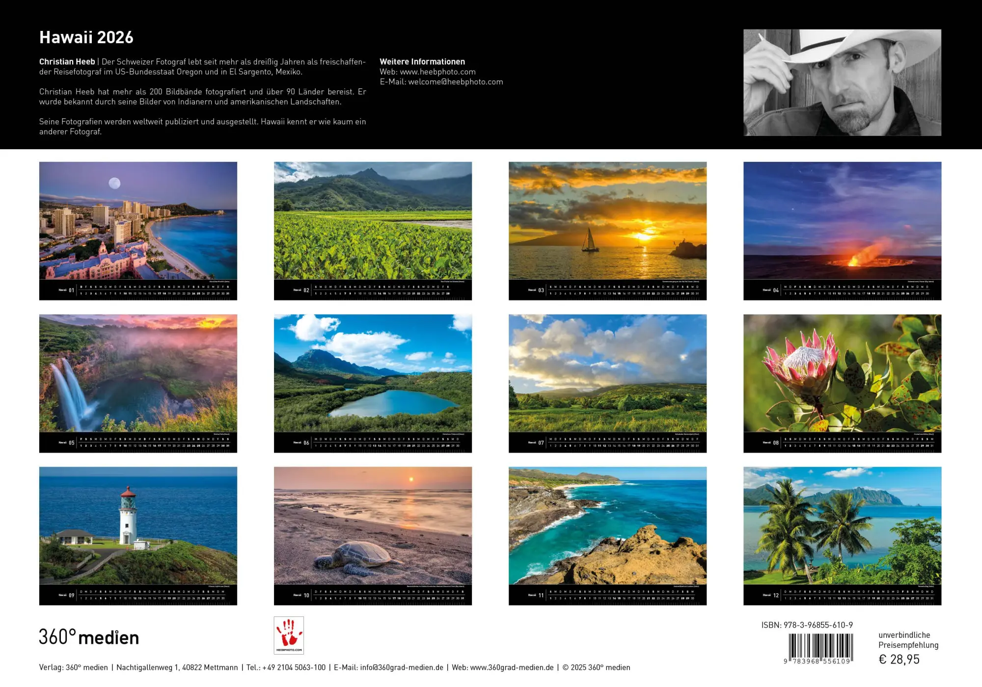 Rückseite: 9783968556109 | Hawaii Premiumkalender 2026 | Christian Heeb | Kalender | 14 S. | 2026