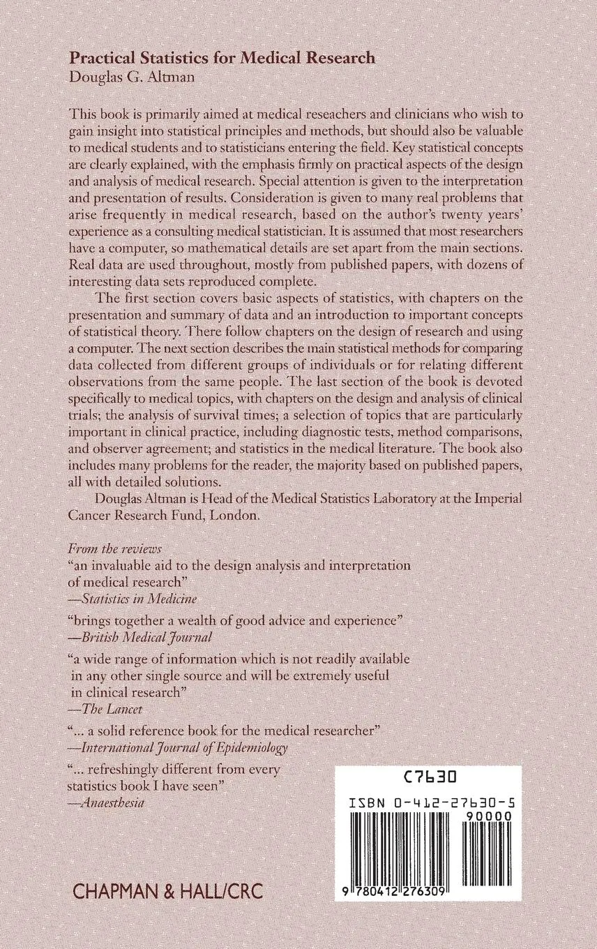 Rückseite: 9780412276309 | Practical Statistics for Medical Research | Douglas G. Altman | Buch