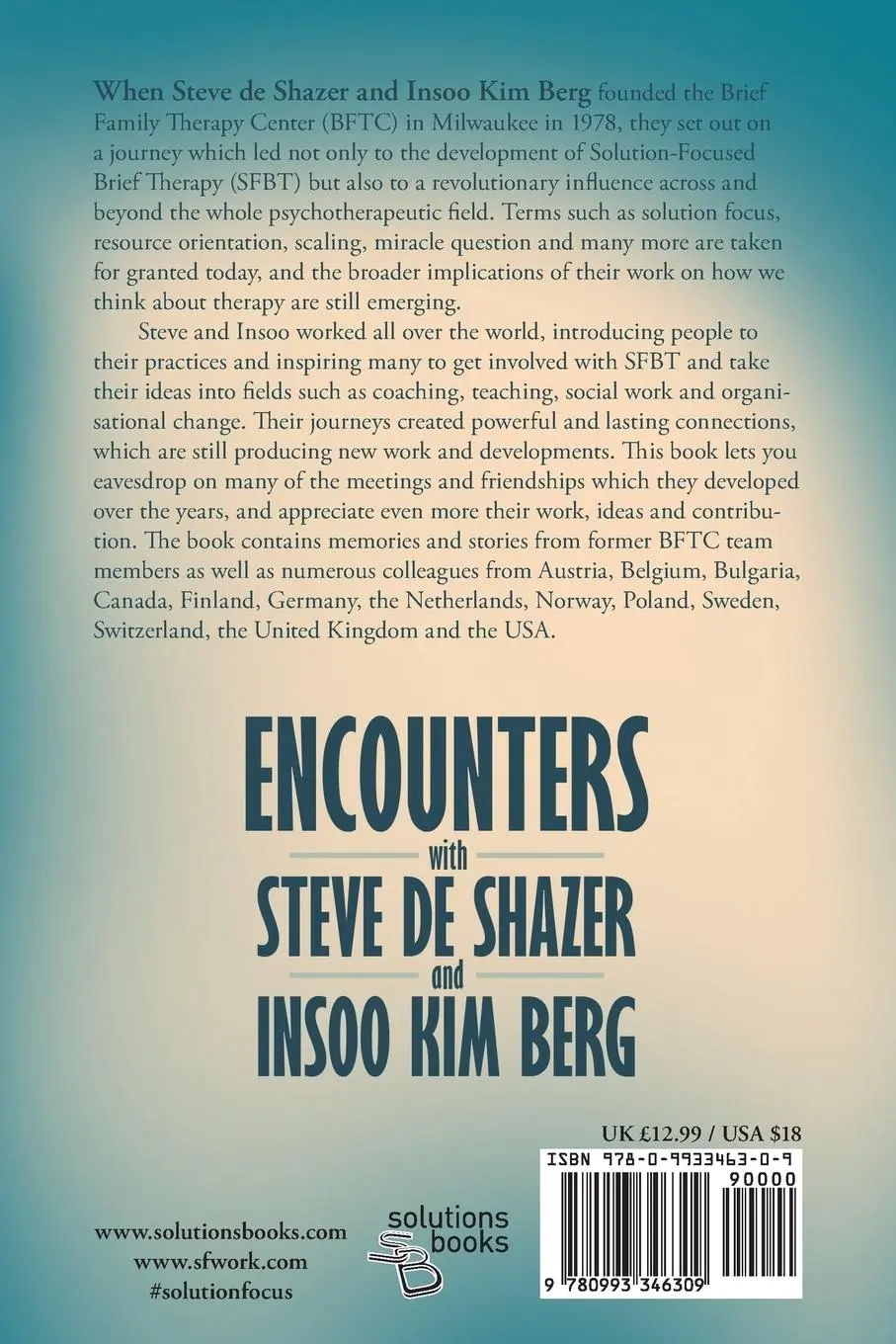 Rückseite: 9780993346309 | Encounters with Steve de Shazer and Insoo Kim Berg | Vogt (u. a.)