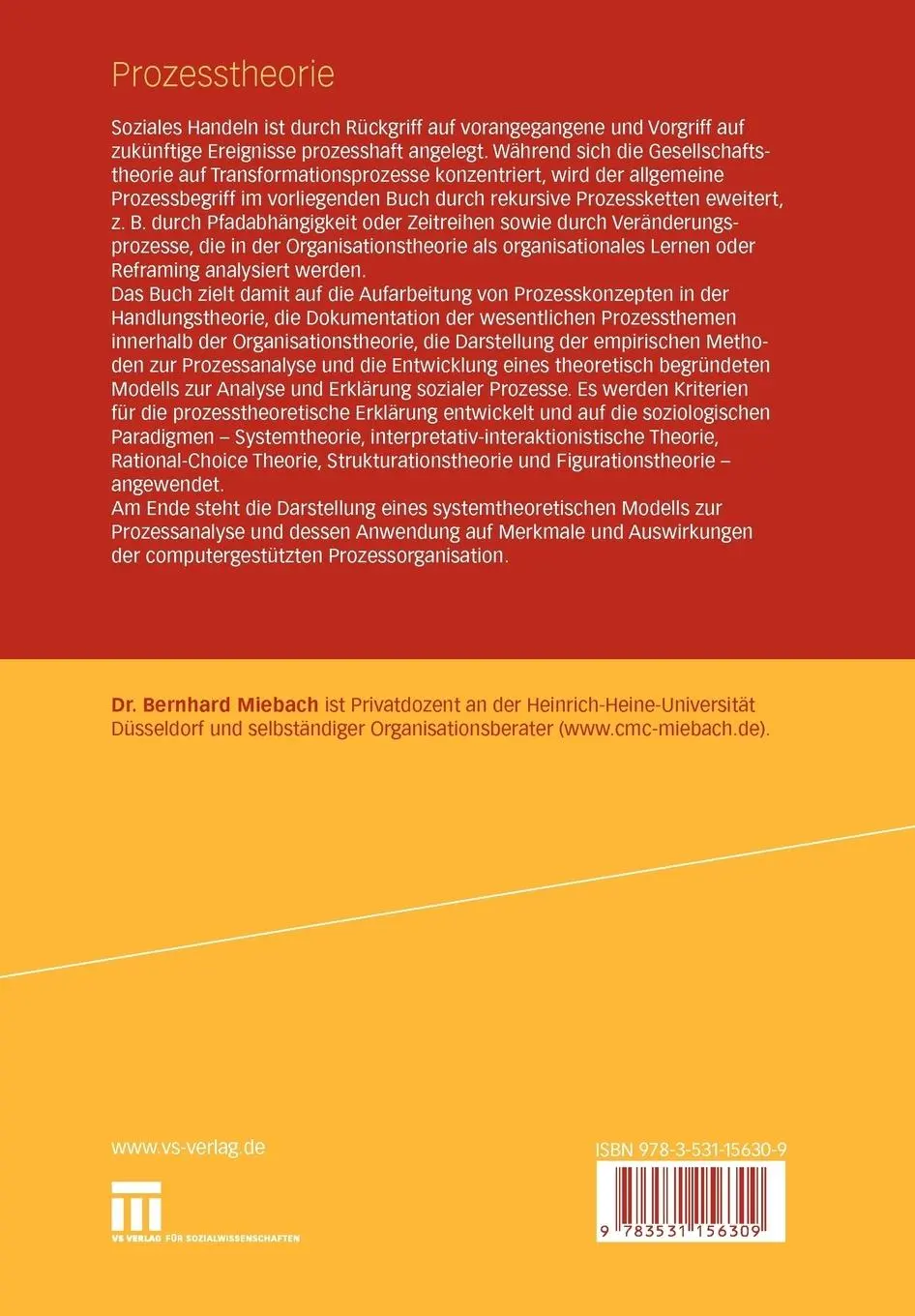 Rückseite: 9783531156309 | Prozesstheorie | Analyse, Organisation und System | Bernhard Miebach