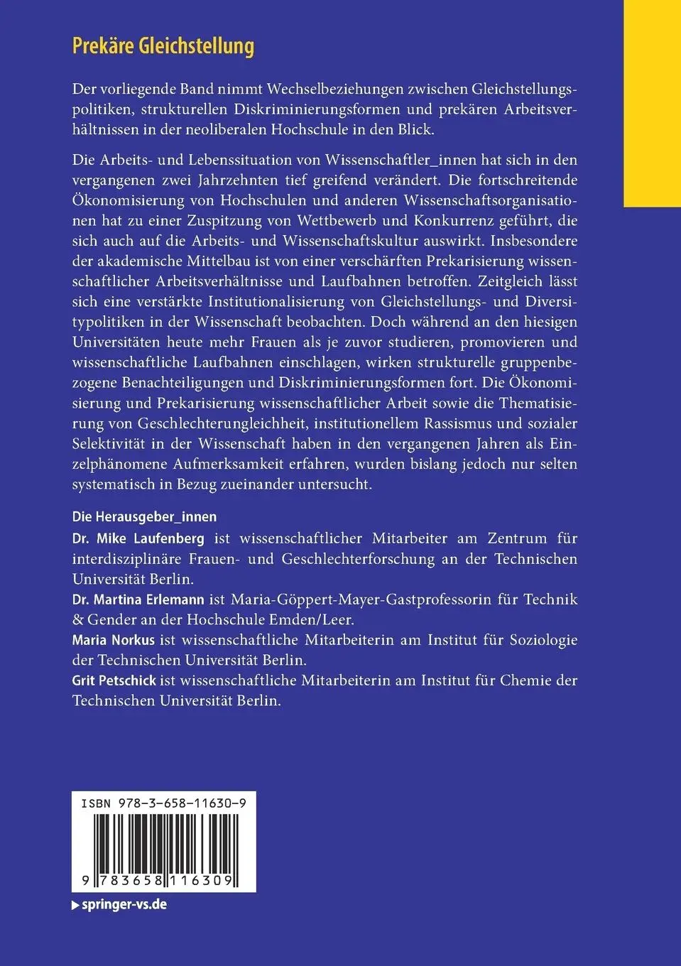 Rückseite: 9783658116309 | Prekäre Gleichstellung | Mike Laufenberg (u. a.) | Taschenbuch | xv