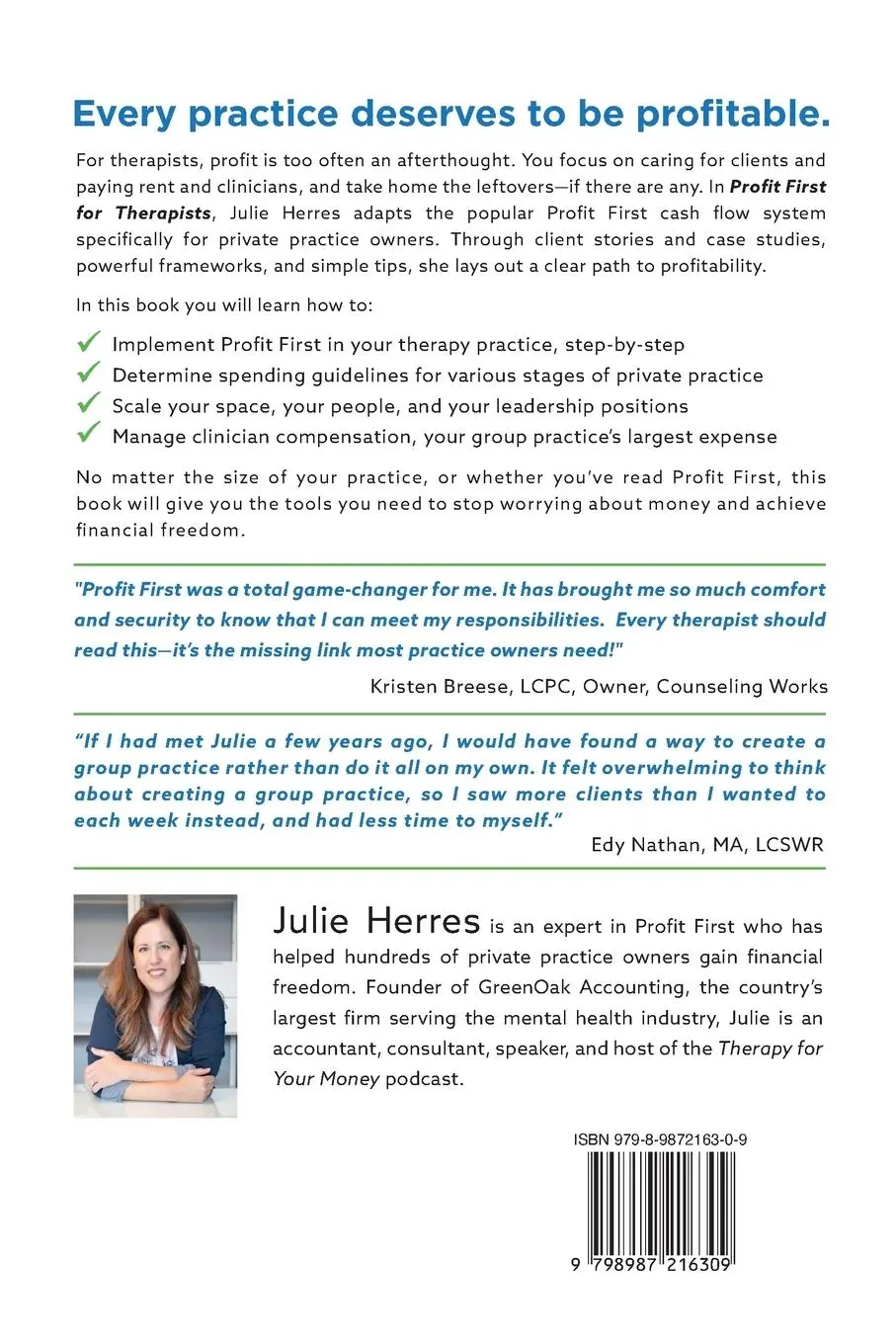 Rückseite: 9798987216309 | Profit First for Therapists | A Simple Framework for Financial Freedom