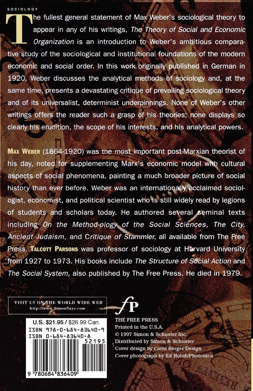 Rückseite: 9780684836409 | The Theory of Social and Economic Organization | Max Weber | Buch