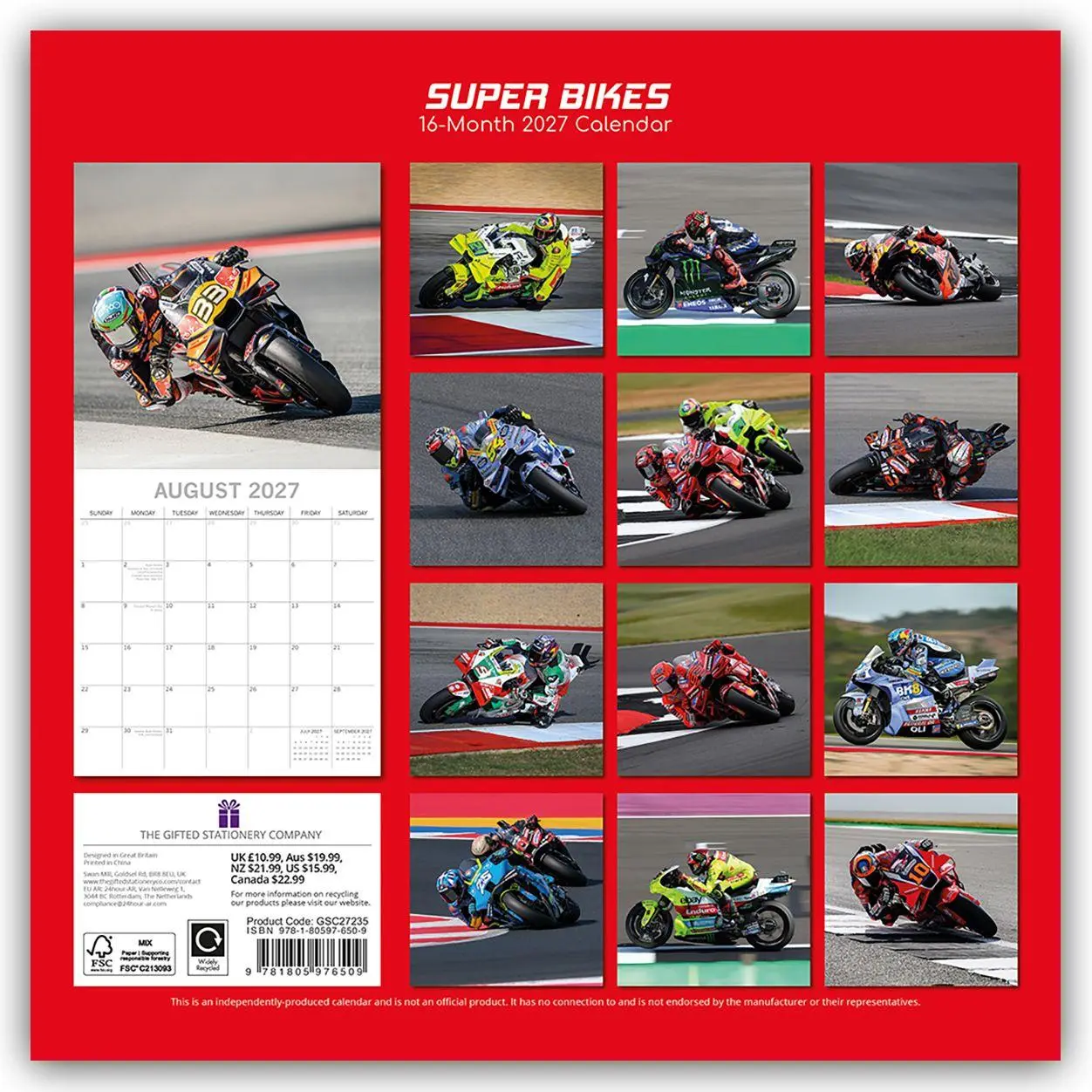 Rückseite: 9781805976509 | Superbikes - Motorräder 2027 - 16-Monatskalender | The Gifted | 28 S.