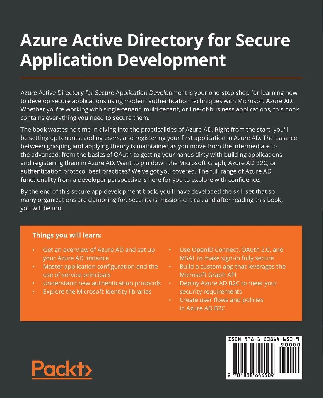 Rückseite: 9781838646509 | Azure Active Directory for Secure Application Development | Zaal