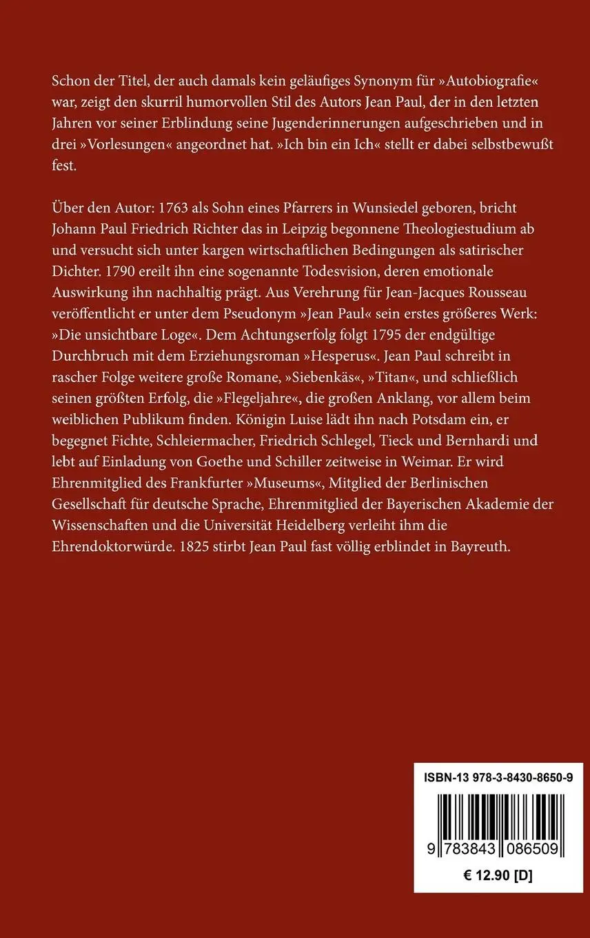 Rückseite: 9783843086509 | Selberlebensbeschreibung | Jean Paul | Buch | 64 S. | Deutsch | 2016