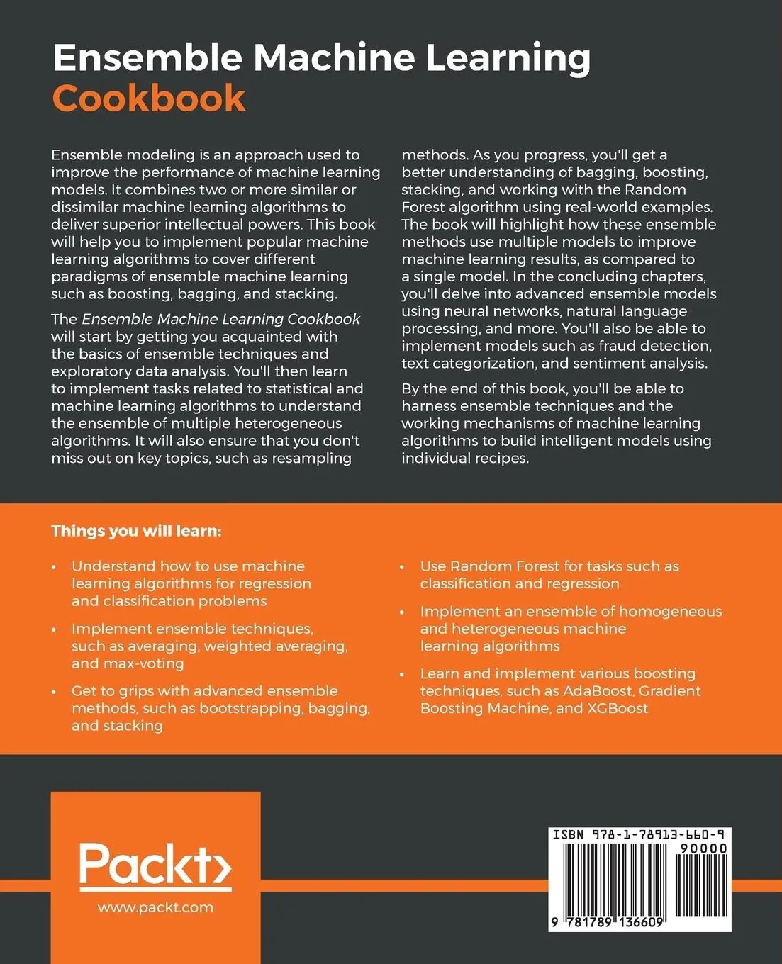 Rückseite: 9781789136609 | Ensemble Machine Learning Cookbook | Dipayan Sarkar (u. a.) | Buch