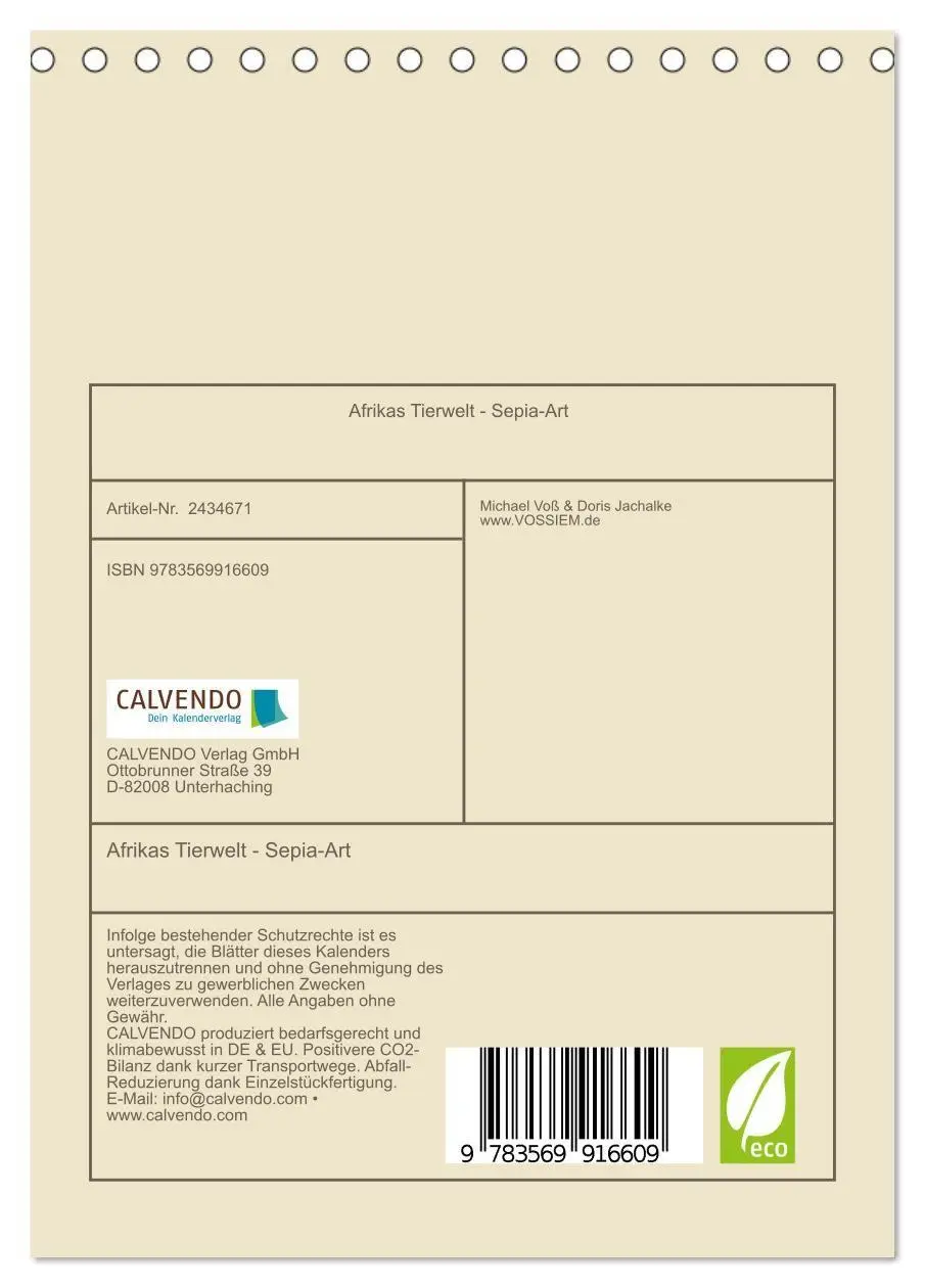 Bild: 9783569916609 | Afrikas Tierwelt - Sepia-Art (Tischkalender 2027 DIN A5 hoch),...