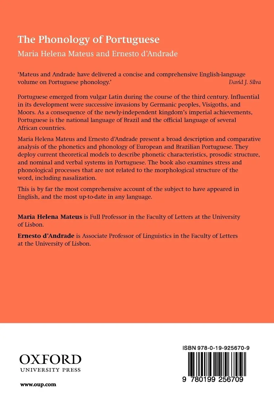 Rückseite: 9780199256709 | The Phonology of Portuguese | Maria Helena Mateus (u. a.) | Buch