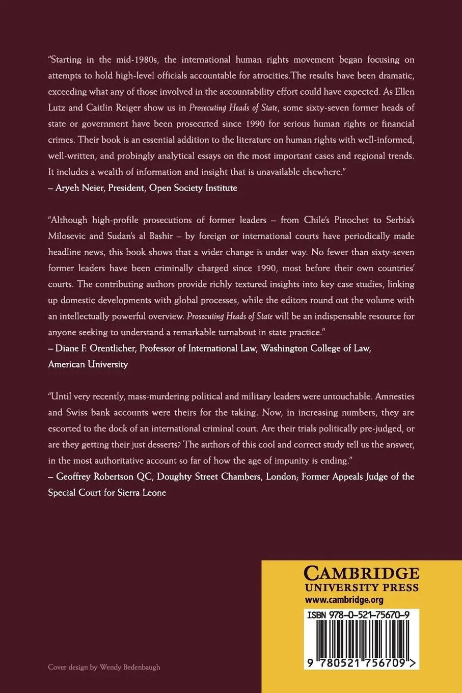Rückseite: 9780521756709 | Prosecuting Heads of State | Ellen L. Lutz (u. a.) | Taschenbuch