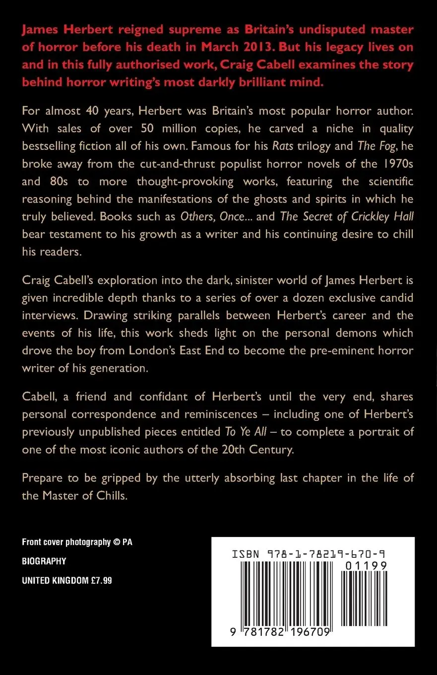 Rückseite: 9781782196709 | James Herbert - The Authorised True Story 1943-2013 | Craig Cabell