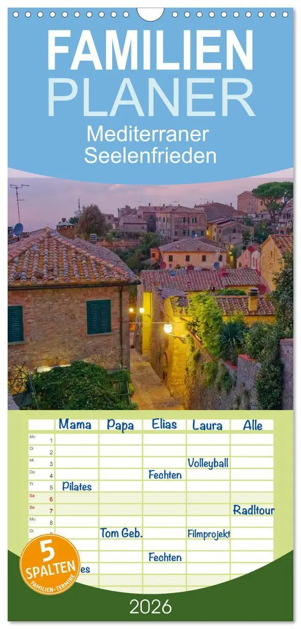 Cover: 9783516506709 | Familienplaner 2026 - Mediterraner Seelenfrieden mit 5 Spalten...