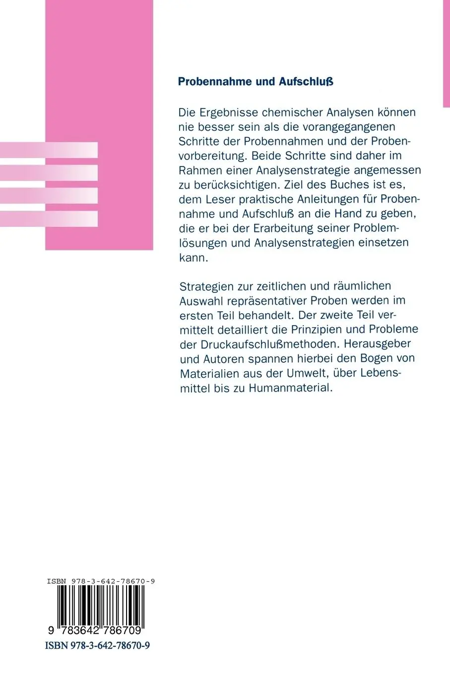 Rückseite: 9783642786709 | Probennahme und Aufschluß | Basis der Spurenanalytik | Stoeppler | xiv
