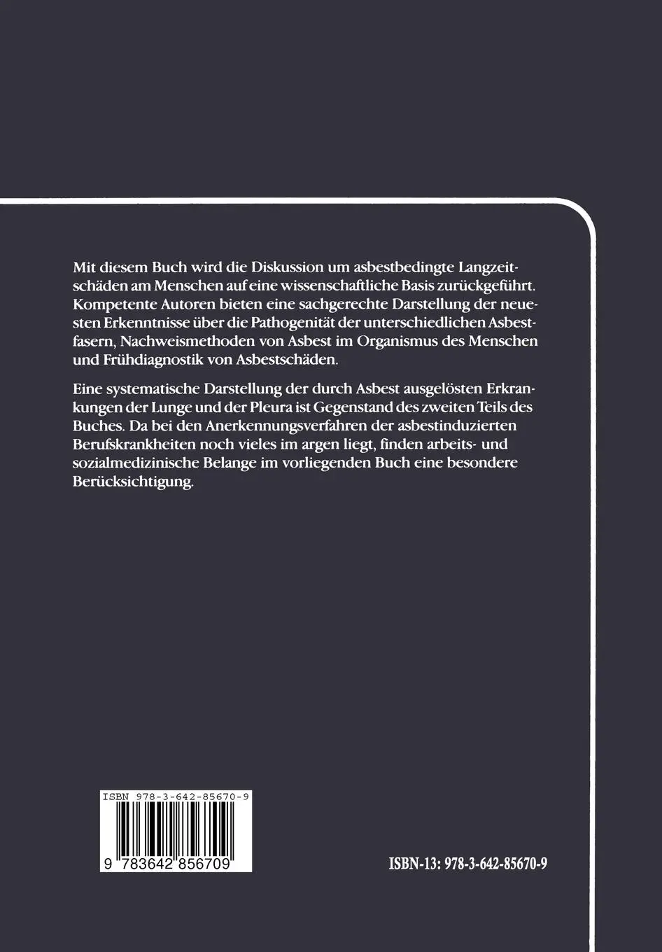 Rückseite: 9783642856709 | Asbest und Lunge | Nikolaus Konietzko (u. a.) | Taschenbuch | x | 2012