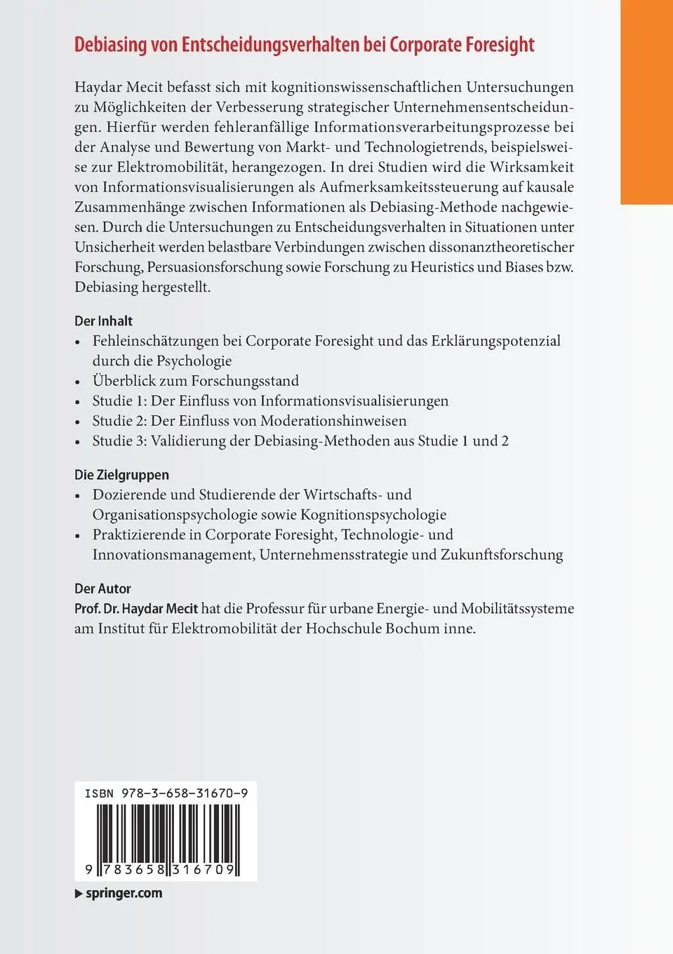 Rückseite: 9783658316709 | Debiasing von Entscheidungsverhalten bei Corporate Foresight | Mecit