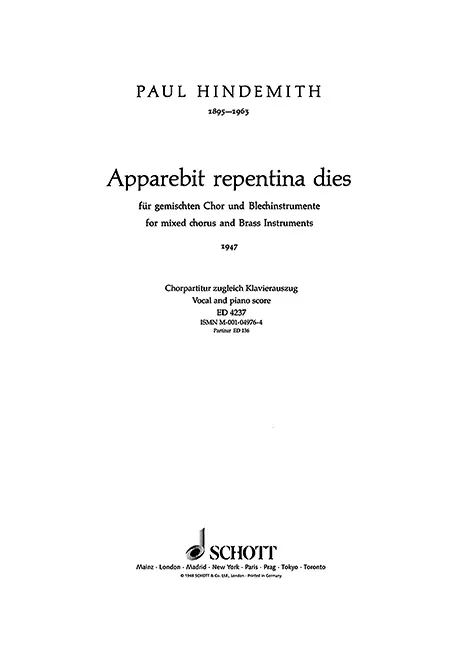 Cover: 9783795796709 | Apparebit repentina dies | Paul Hindemith | Buch | 32 S. | Latein