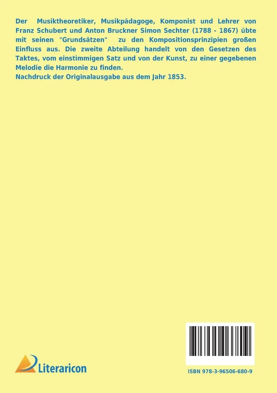 Rückseite: 9783965066809 | Die Grundsätze der musikalischen Komposition | 2. Abteilung | Sechter