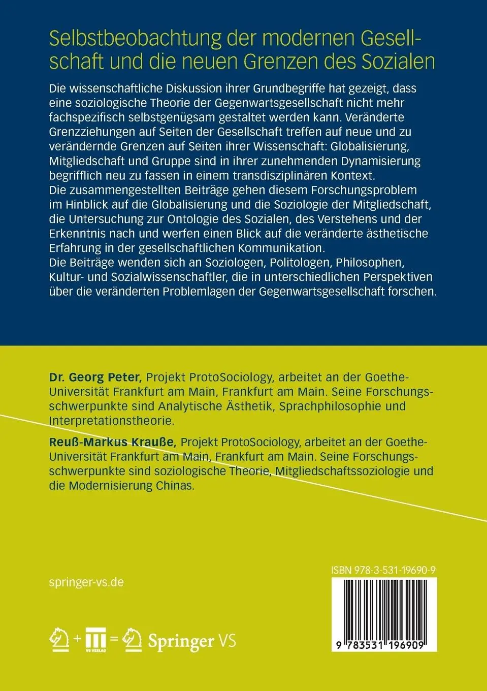 Rückseite: 9783531196909 | Selbstbeobachtung der modernen Gesellschaft und die neuen Grenzen...