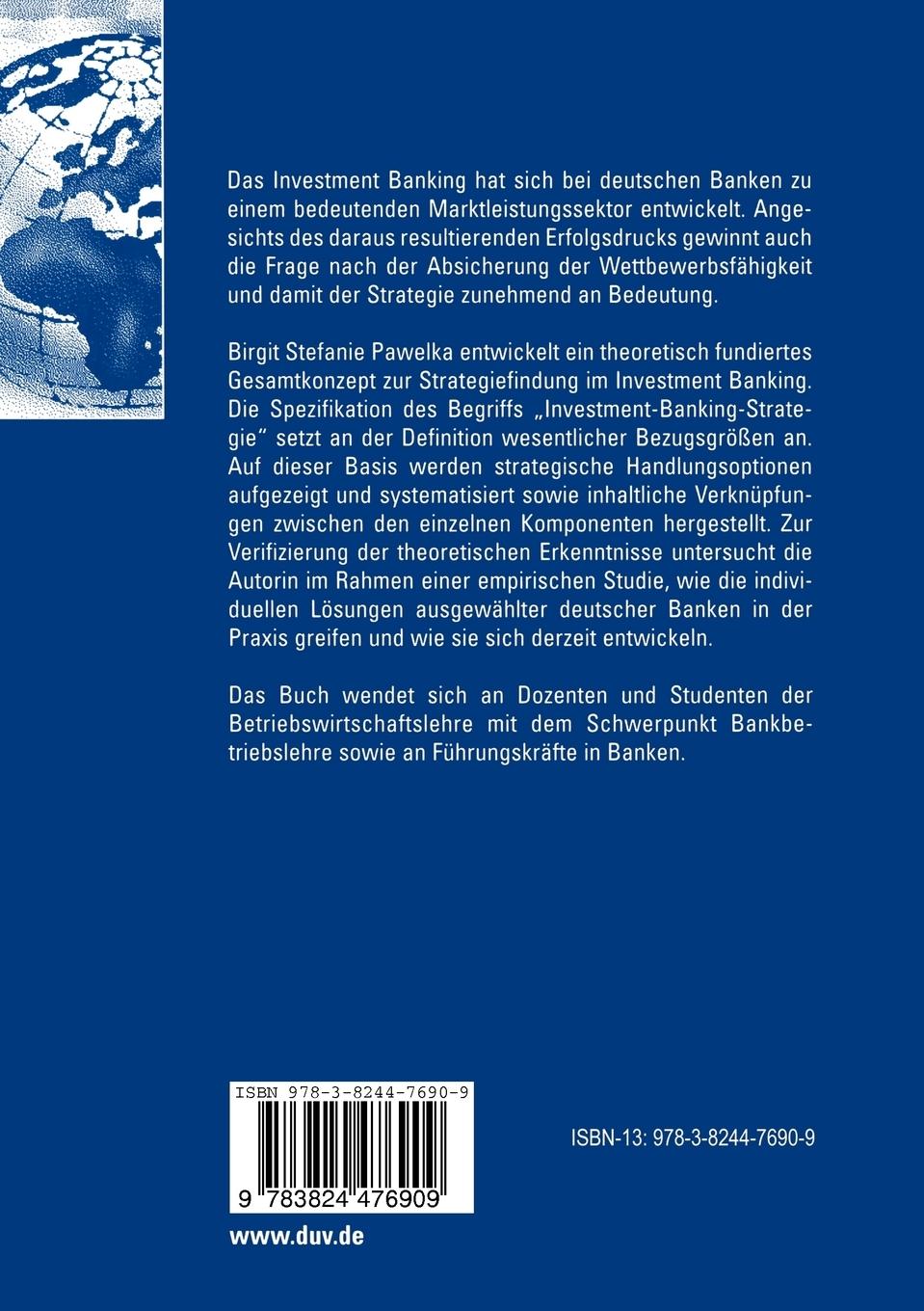 Rückseite: 9783824476909 | Investment-Banking-Strategien deutscher Banken | Pawelka | Taschenbuch