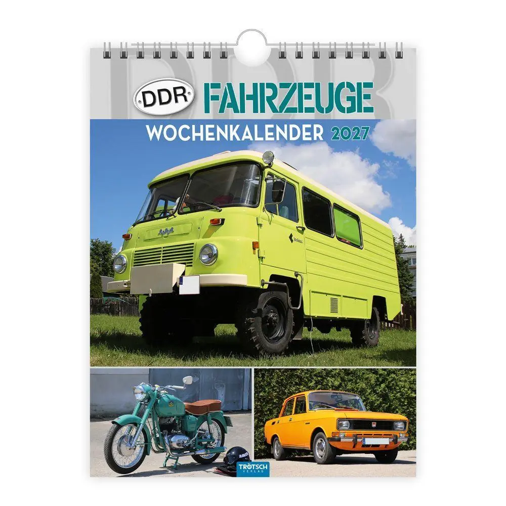 Cover: 9783988027009 | TRÖTSCH - Wochenkalender zum Hängen DDR-Fahrzeuge 2027 | Wandkalender