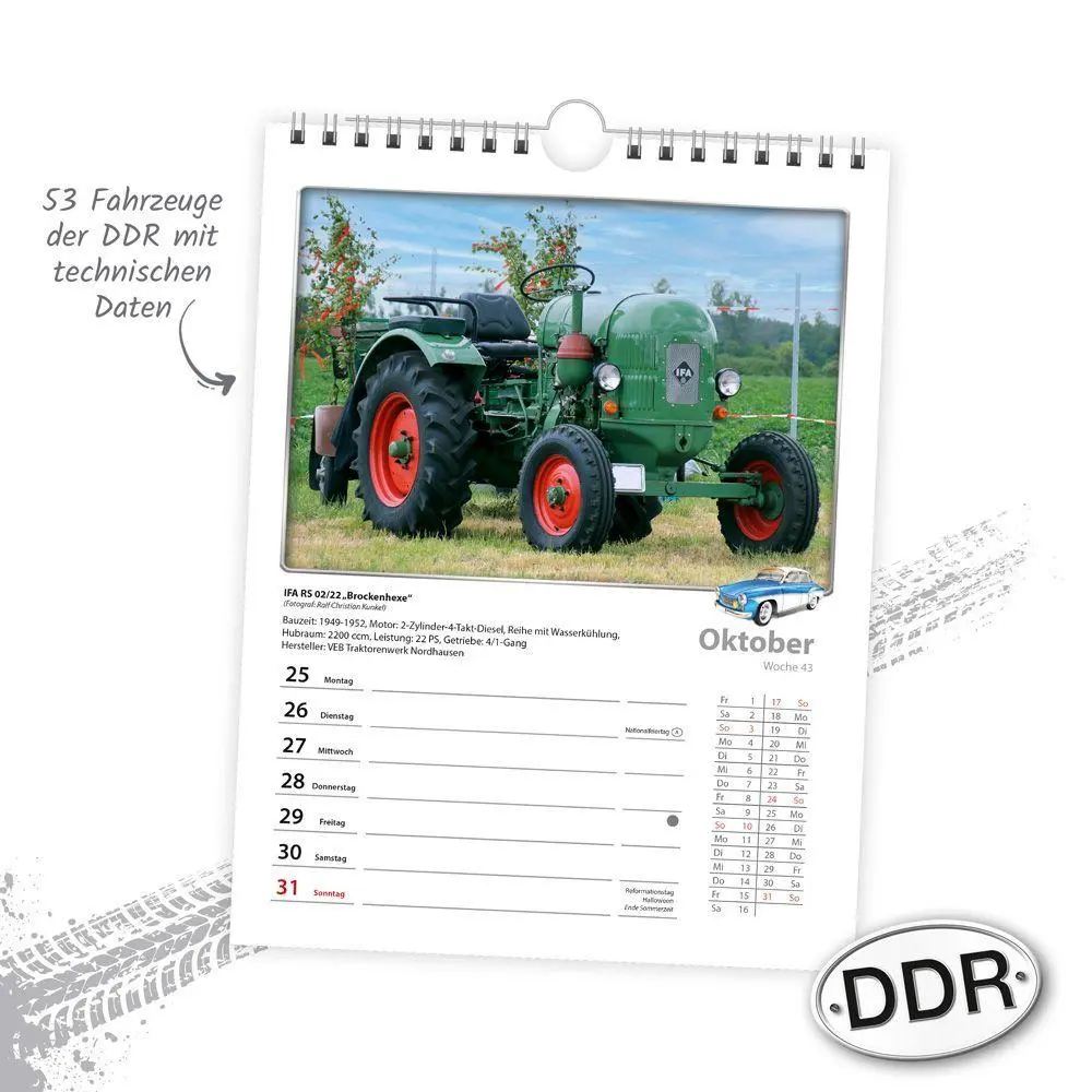 Bild: 9783988027009 | TRÖTSCH - Wochenkalender zum Hängen DDR-Fahrzeuge 2027 | Wandkalender