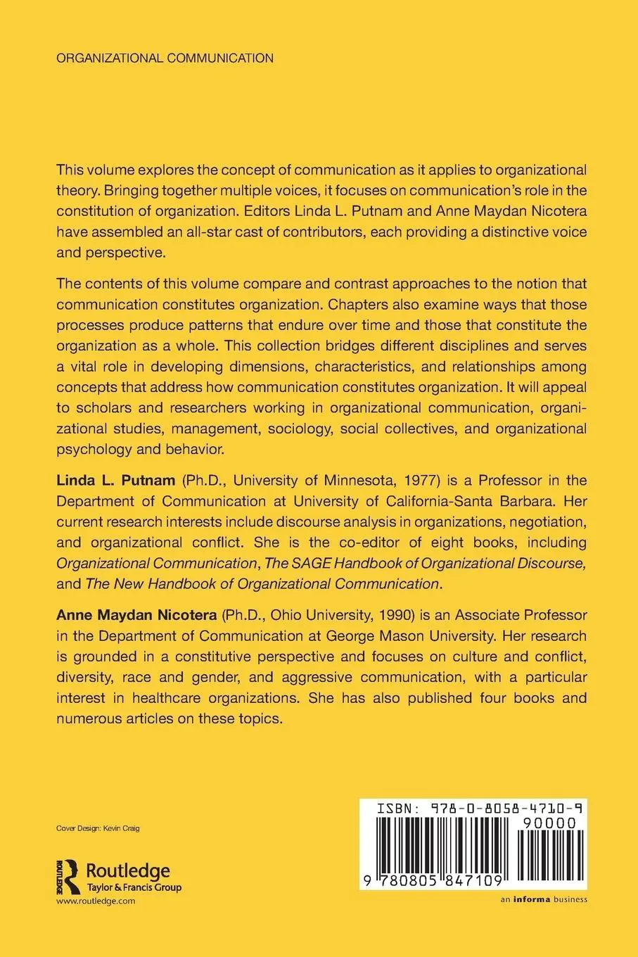 Rückseite: 9780805847109 | Building Theories of Organization | Linda L. Putnam (u. a.) | Buch