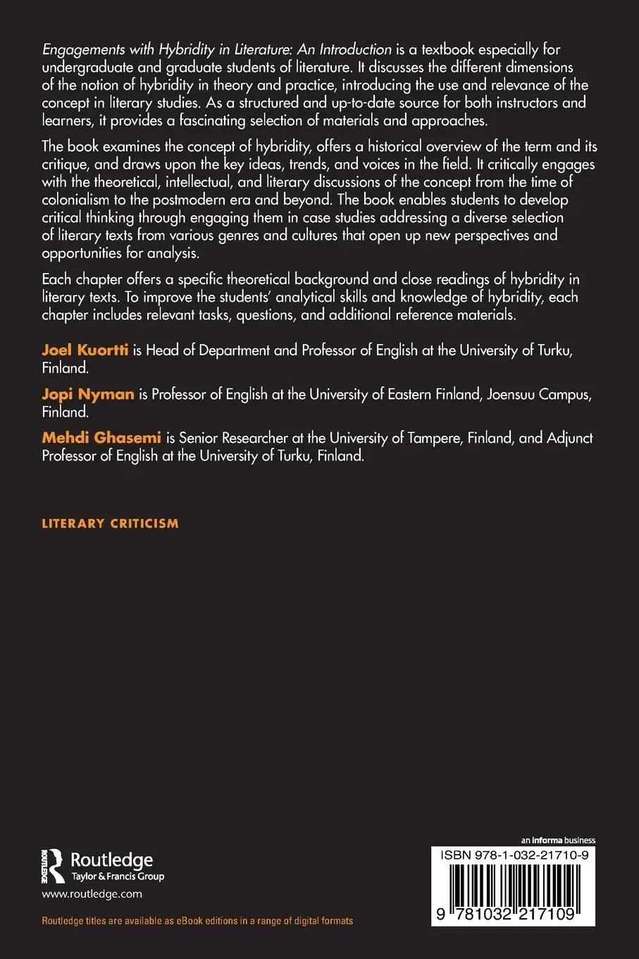 Rückseite: 9781032217109 | Engagements with Hybridity in Literature | An Introduction | Buch