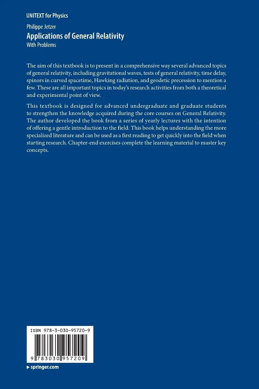 Rückseite: 9783030957209 | Applications of General Relativity | With Problems | Philippe Jetzer