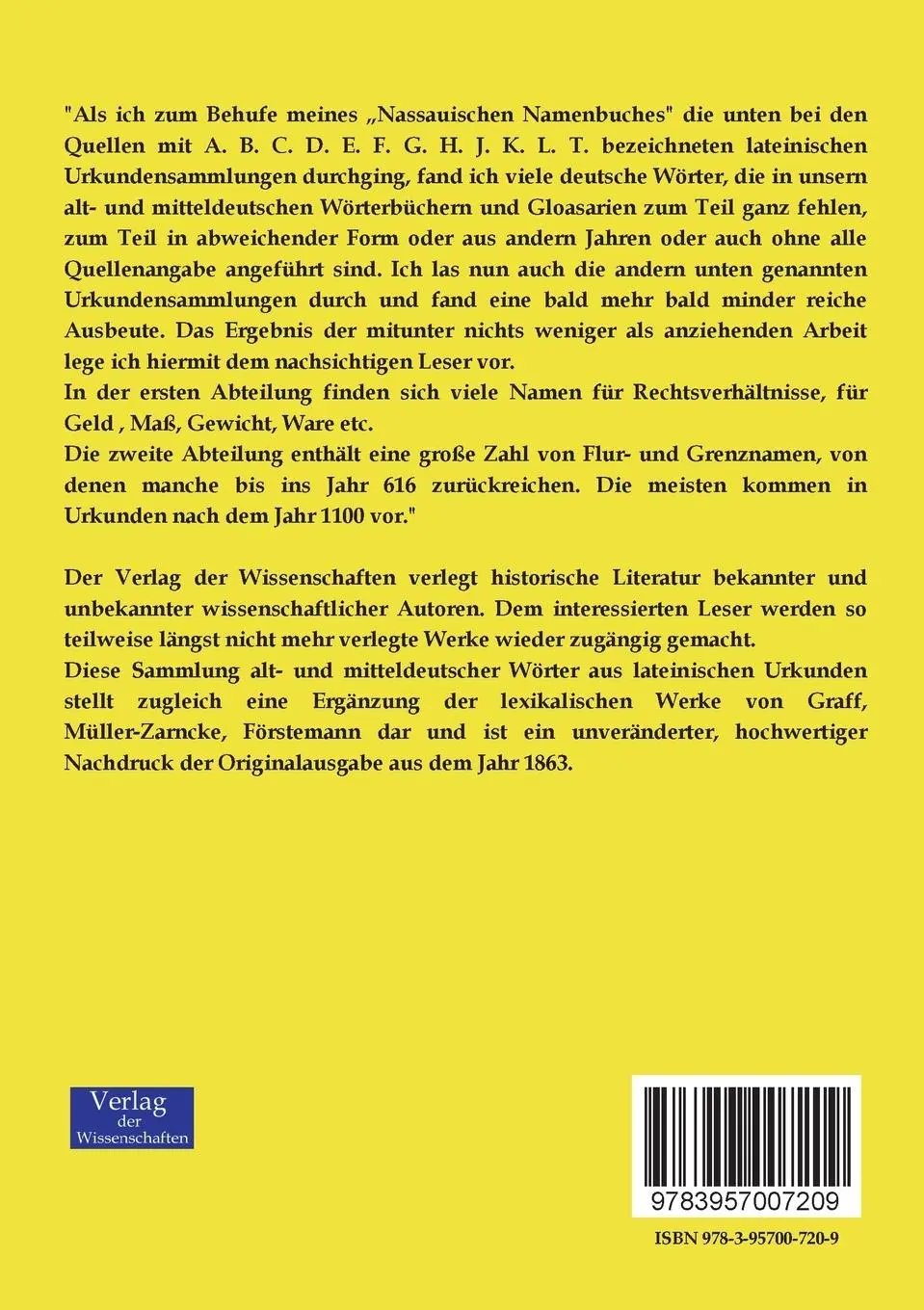 Rückseite: 9783957007209 | Sammlung alt- und mitteldeutscher Wörter aus lateinischen Urkunden