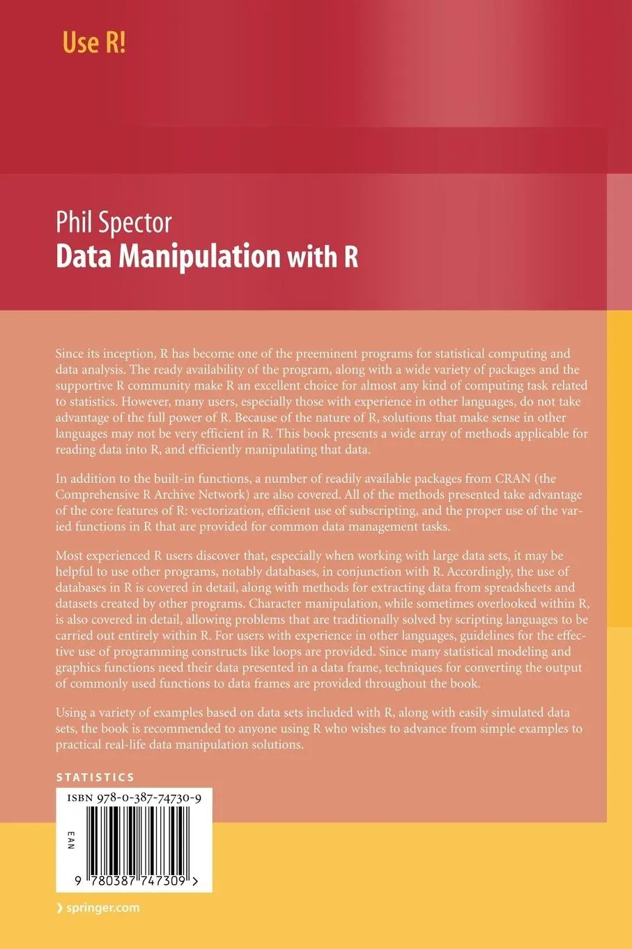 Rückseite: 9780387747309 | Data Manipulation with R | Phil Spector | Taschenbuch | x | Englisch