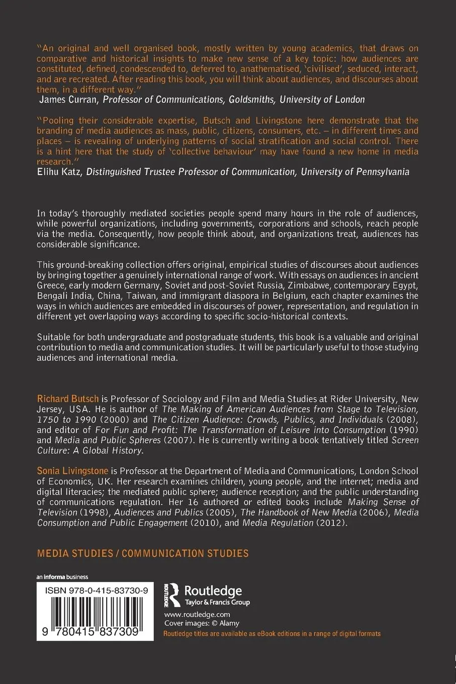 Rückseite: 9780415837309 | Meanings of Audiences | Comparative Discourses | Butsch (u. a.) | Buch